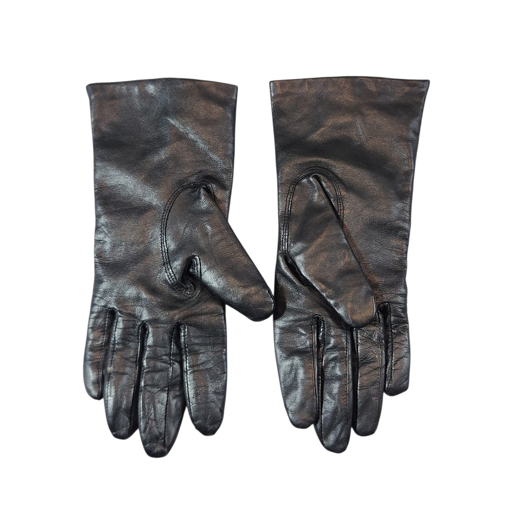 Etienne Aigner Gloves Womens Large Black Leather Bow Accent Lined Classic